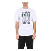 Katoenen Grafisch Print Crewneck T-shirt Hugo Boss , White , Heren