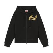 Zwarte Hoodie met Rits en Logo Kenzo , Black , Dames