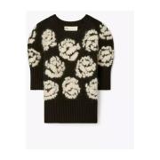 Bloemen Geborduurde Gebreide T-shirt Tory Burch , Black , Dames