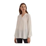 Roomwitte Geplooide Blouse Ralph Lauren , White , Dames