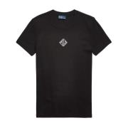 Zwarte katoenen T-shirt met geborduurd logo Ralph Lauren , Black , Dam...