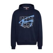 Handtekening Hoodie - Bedrukt Logo Tommy Jeans , Blue , Heren