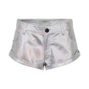 Zilver Metallic Leren Shorts One Teaspoon , Gray , Dames