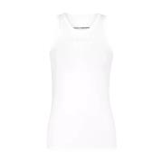 Wit Logo T-shirt Ronde Hals Mouwloos Paco Rabanne , White , Dames