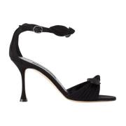 Zwarte suède sandalen met hoge hak en strikdetail Manolo Blahnik , Bla...