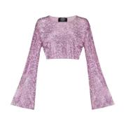 Roze Mesh Crop Top met kristalversieringen Santa Brands , Pink , Dames