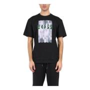 Katoenen Grafisch T-shirt Hugo Boss , Black , Heren