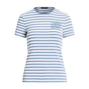 Wit T-shirt met blauwe strepen en logo Ralph Lauren , Blue , Dames