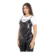 Paillet Overlay Wit T-shirt Vrouw Armani Exchange , White , Dames