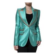 Metallic Groene Zijden Blazer met Peak Revers Dolce & Gabbana , Green ...