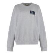 Geribbelde Katoenen Crew-Neck Sweatshirt Sporty & Rich , Gray , Dames