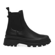 Zwarte Enkellaarzen Leren Rubberen Zool Steve Madden , Black , Dames