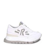 Witte en Salie Leren Sneakers Rucoline , White , Dames