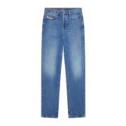 Blauwe Straight Button Fly Stretch Jeans Diesel , Blue , Heren