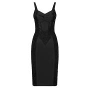 Elegante Zwarte Jurk met Kantdetail Dolce & Gabbana , Black , Dames