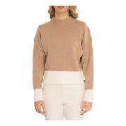 Bicolored Wol Turtleneck Trui Pennyblack , Brown , Dames