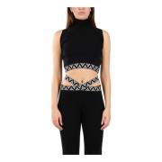 Mouwloze Viscose Crop Top Jacquard Akep , Black , Dames