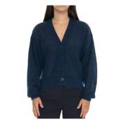 Mohair Knoopvest Drop Shoulder Boss , Blue , Dames