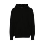 Zwarte Merinowol Hoodie Trui Roberto Collina , Black , Heren