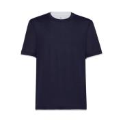 Gelaagd Zijde-Katoen T-shirt Brunello Cucinelli , Blue , Heren