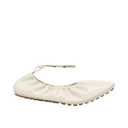 Witte leren ballerina flats met enkelband Fendi , Beige , Dames