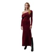 Bordeauxrode Velvet One-Shoulder Maxi Jurk Undress Code , Red , Dames