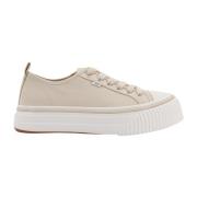 Beige Canvas Sneakers Vetersluiting Ontwerp Ami Paris , Beige , Heren