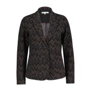 Herringbone Multiblack Blazer Red Button , Black , Dames