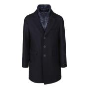 Navy Woven Coat Herno , Blue , Heren