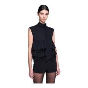 Blouse met ruches en veren Silvian Heach , Black , Dames