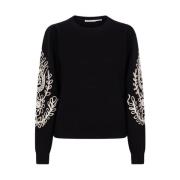 Tape Borduurwerk Pullover Sweater Zwart Esqualo , Black , Dames