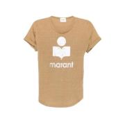 Linnen T-shirt met Logo Isabel Marant , Beige , Dames