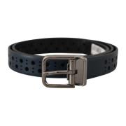 Blauwe leren riem met perforaties Dolce & Gabbana , Blue , Heren