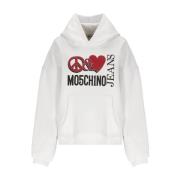 Witte Katoenen Hoodie met Peace Love Logo Moschino , White , Dames