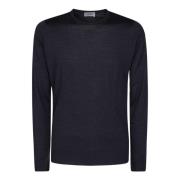 Blauwe Merinowol Trui met Ronde Hals John Smedley , Black , Heren