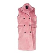 Velvet Neo Mouwloos Dubbel-Borst Lang Jas RRD , Pink , Dames