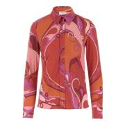 Satin Jersey Shirt met Orchidee Patroon Emilio Pucci , Orange , Dames