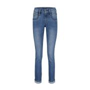 Stone Used Slim Fit Jeans Red Button , Blue , Dames