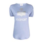 Linnen T-shirt met Logo Isabel Marant , Blue , Dames