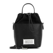 Zwarte Leren Bucket Bag Schouder Maison Margiela , Black , Dames