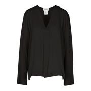 V-hals Crepe Blouse met Splitmouwen Ottod'Ame , Black , Dames