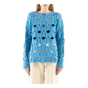 Round-neck Knitwear Tela , Blue , Dames