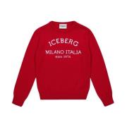 Kids -Red crew neck sweater with logo Iceberg , Red , Heren