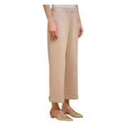 Kasjmier Crop Broek met Elastische Tailleband Liviana Conti , Beige , ...