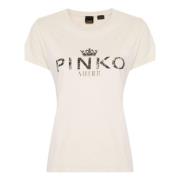 Beige Jersey T-shirts met Logo Print Pinko , Beige , Dames