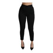 Zwarte Skinny Broek met Leren Detail Dolce & Gabbana , Black , Dames