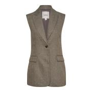 Grijze Melange Suiting Vest Soaked in Luxury , Gray , Dames