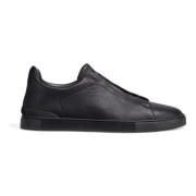 Zwarte leren lage sneakers Ermenegildo Zegna , Black , Heren