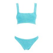 Gerimpeld Bikini Set met Vierkante Halslijn Hunza G , Blue , Dames