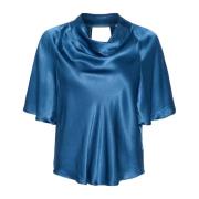 Gedrapeerd 3/4 Mouw Blauwe Blouse Soaked in Luxury , Blue , Dames